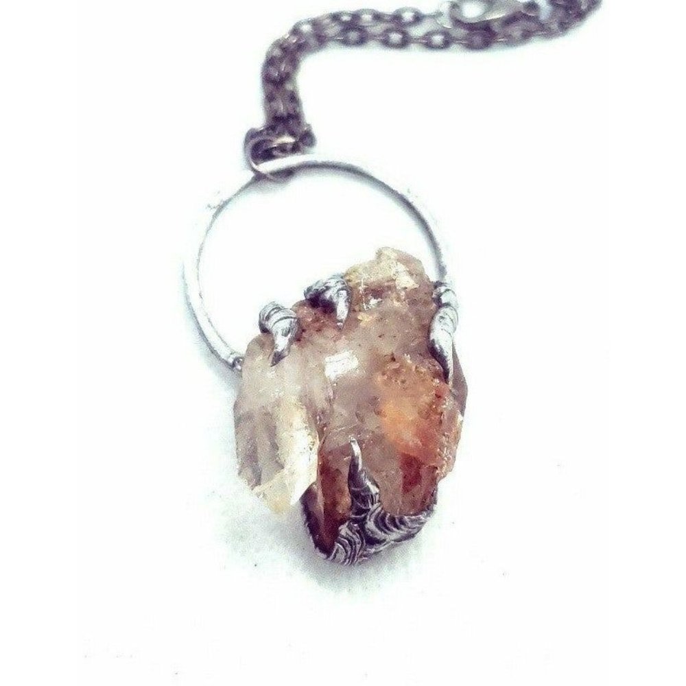 Huge raw quartz crystal necklace handmade gothic fantasy style jewelry